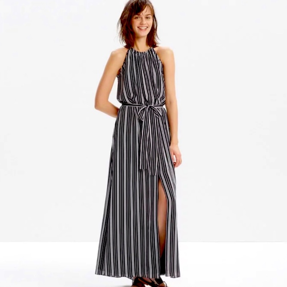 NWT Madewell Black & White Striped Silk Maxi Dress